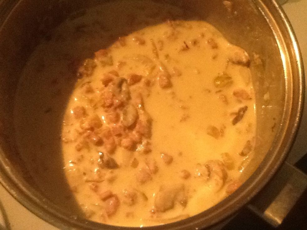 Once mushrooms have been cooked add cream and simmer for 5 minutes