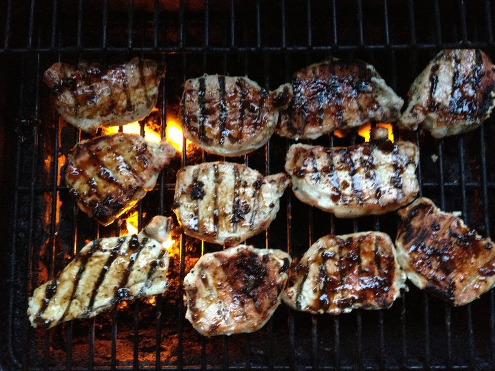 Once Ohelo's Mango Chutney is applied to Pork Filet, use tsp and spread evenly. Allow other side of Pork Filet to char and cook through. Once finished remove with tongs and stack on plate.