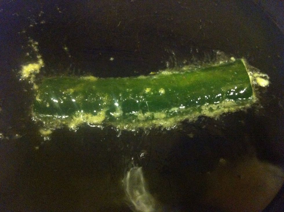 Once oil is hot pick up zucchini out of egg mixture & drop it face down for 2-3 min or until golden brown (depending on high you have the pilot) \u27a1