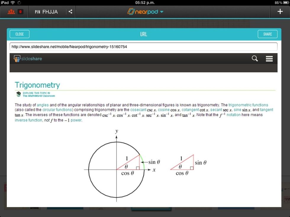 Once on the presentation, tap on the Share button to let your students access the lesson.
