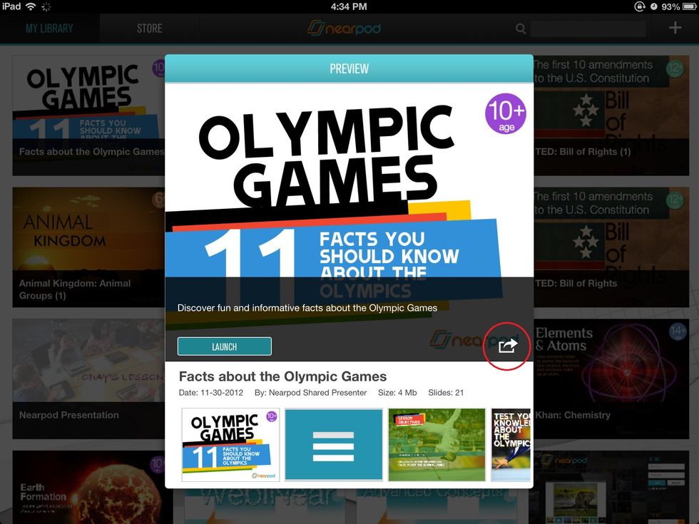 Once on your library, select the NPP you want to share. On the preview mode, tap on the Share button on the right down corner of the screen.
