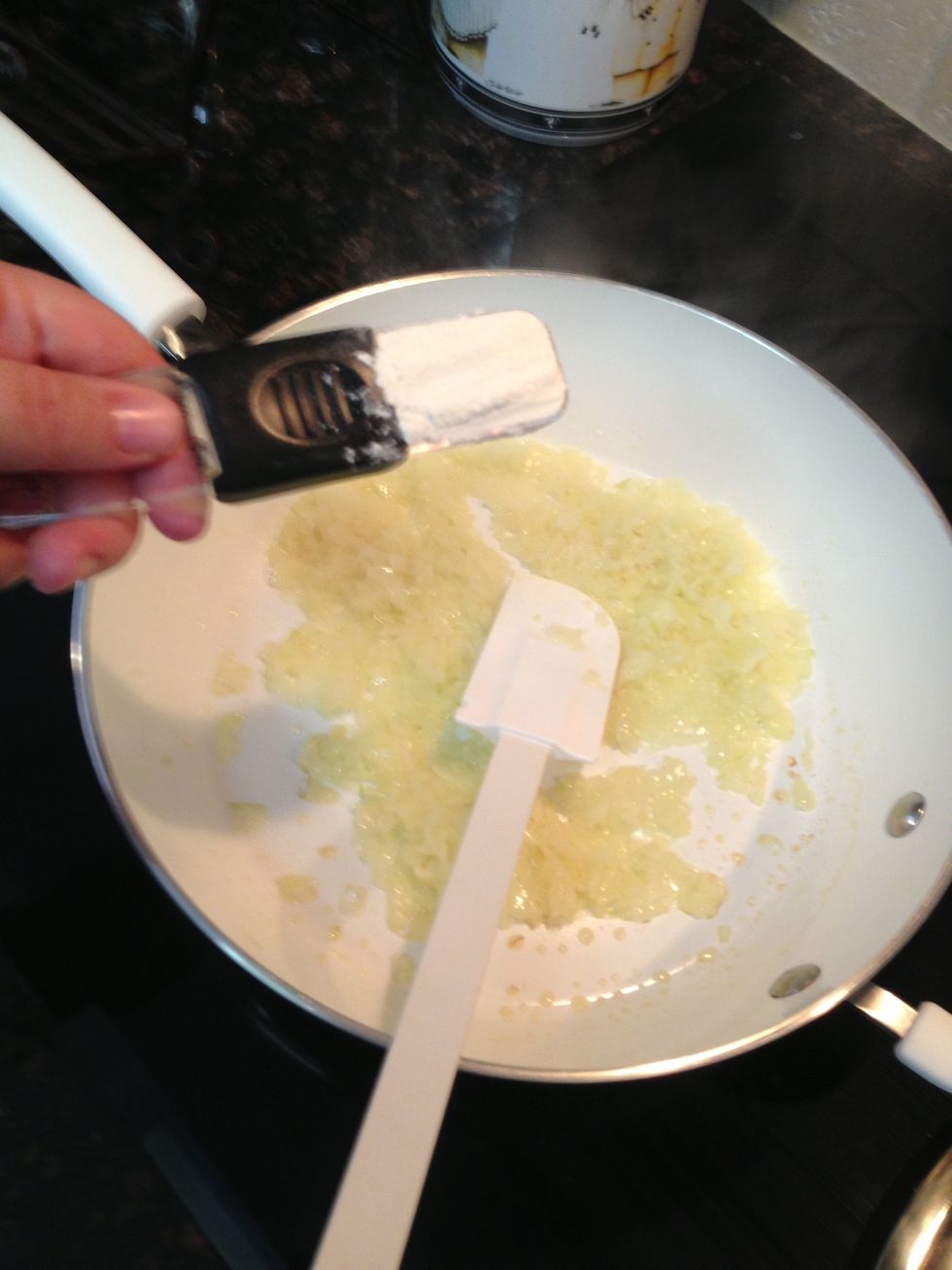 Once onion & garlic have cooked for about 3 Minutes and are tender, add the 2 Tbs of Flour. Cook for addition 1-2 minutes, blending the flour into onion mixture.