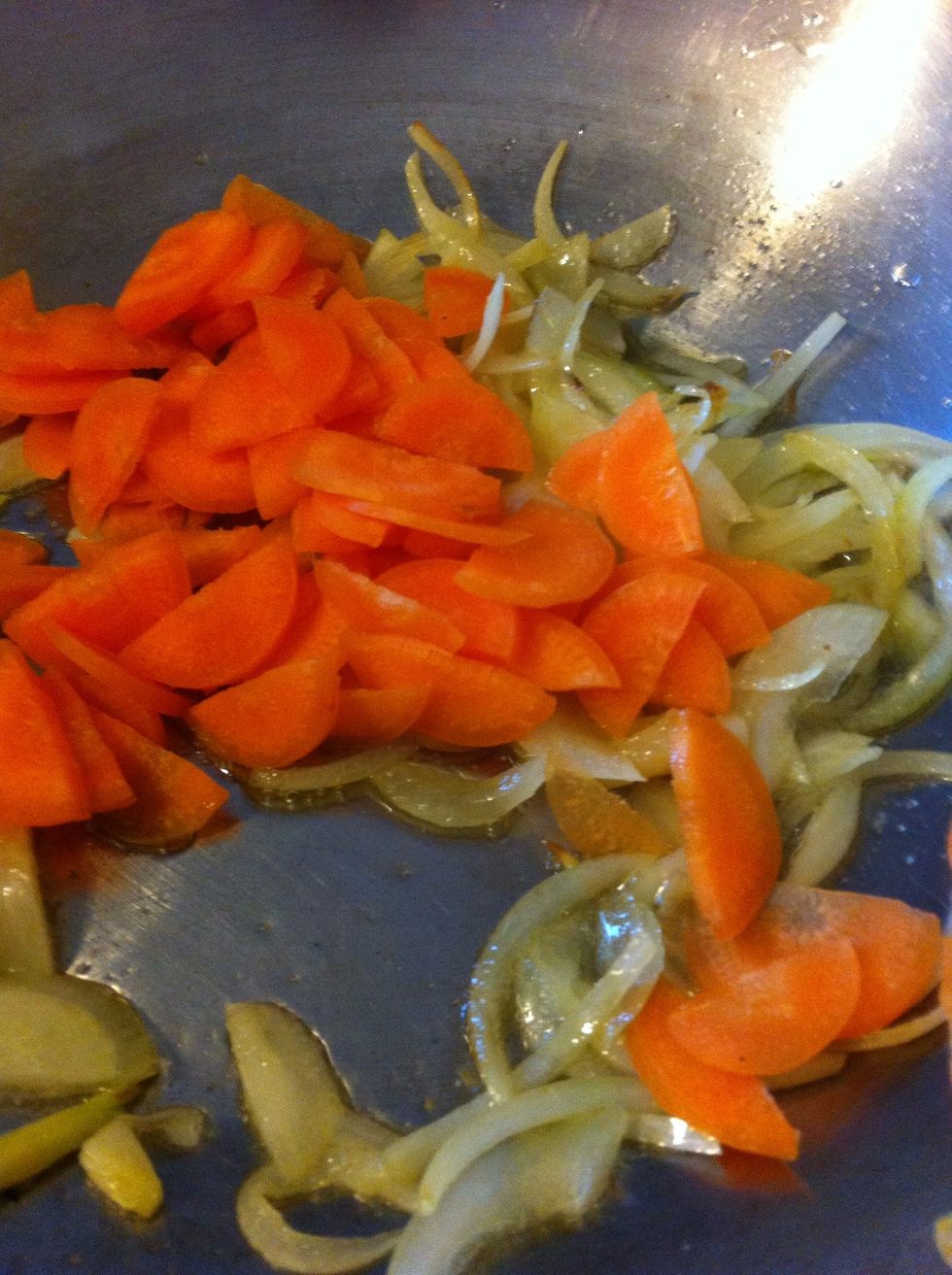 Once onions are gorgeous add those carotts.