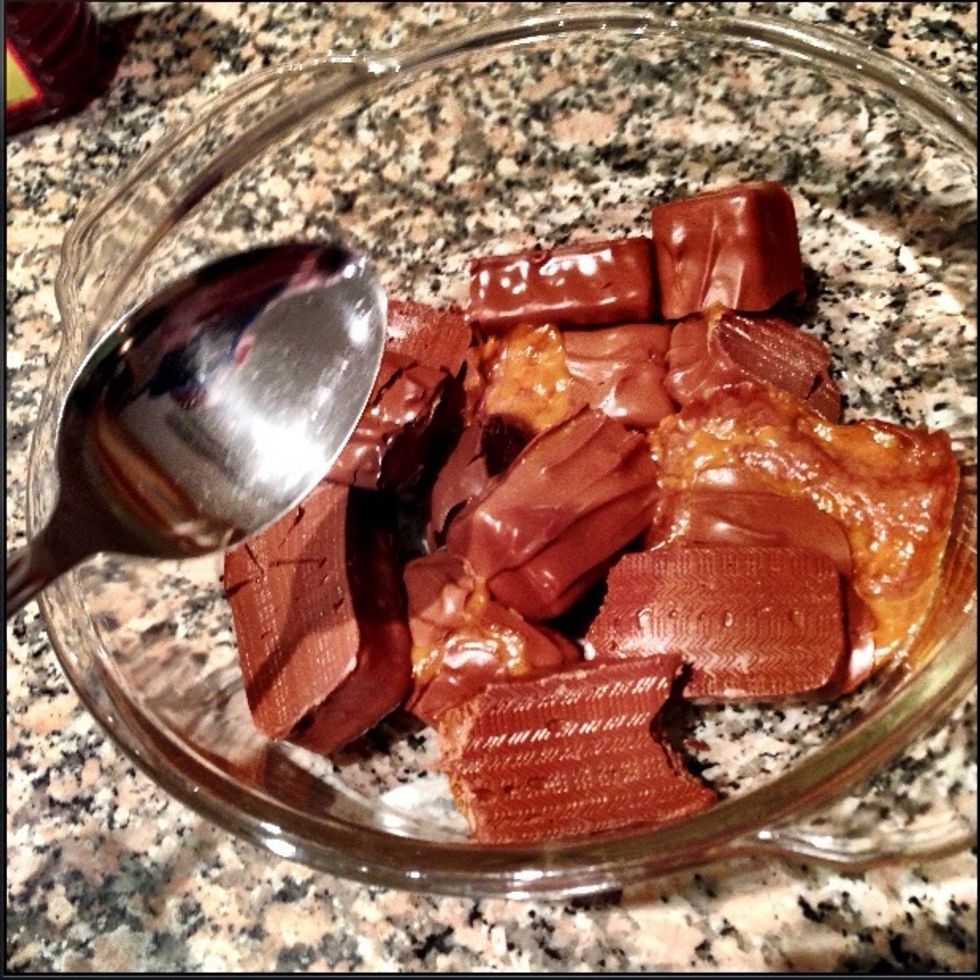 Once out of the microwave, get your spoon and start mixing the Bars together to form a gooey mess! (Kids go crazy over this part!)