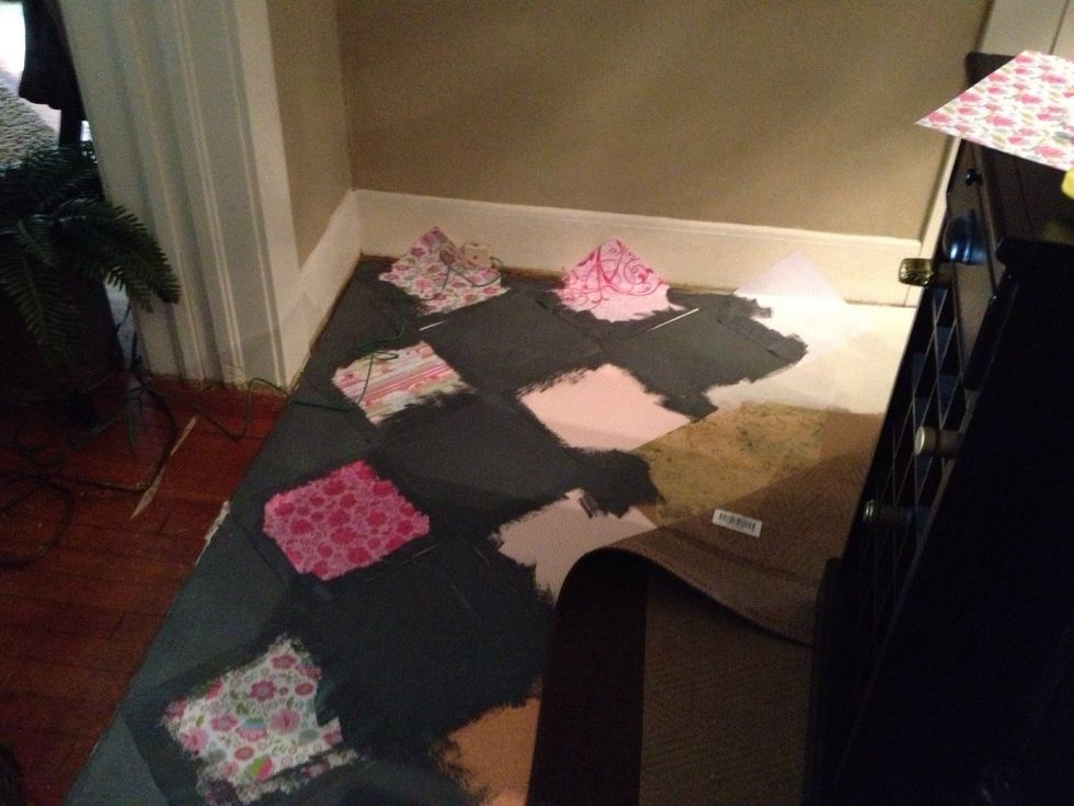 Once paper is down, paint the open sections with black paint.