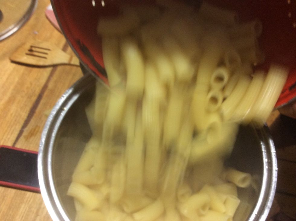 Once pasta is strained put the pasta back in the saucepan