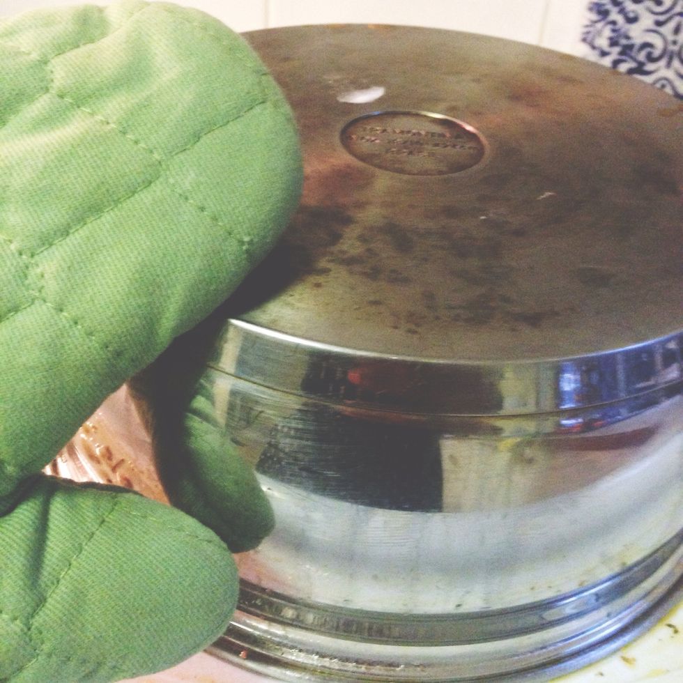 Once pot is upside-down, let sit for a minute or two before removing.