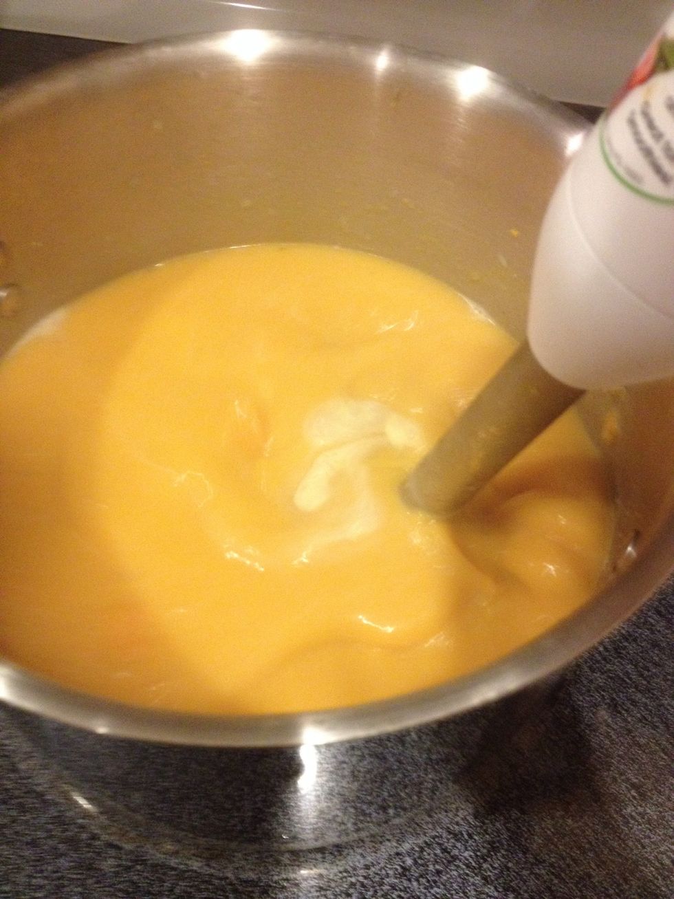 Once potatoes are tender turn off heat and use immersion blender to smooth out the soup. You can also let cool and place in batches in a blender.