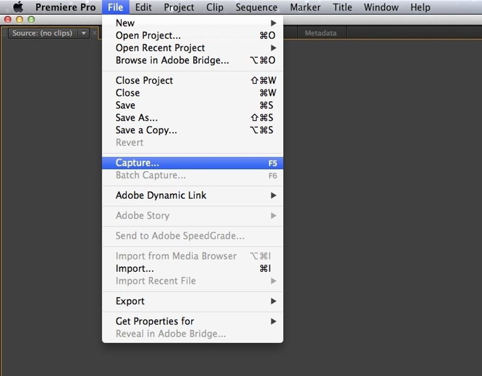 Once Premiere is loaded, select File and then select Capture.