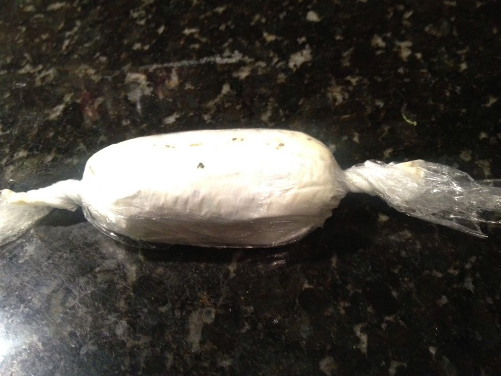 Once roll is formed twist off ends to tighten. Place into fridge to begin solidifying.