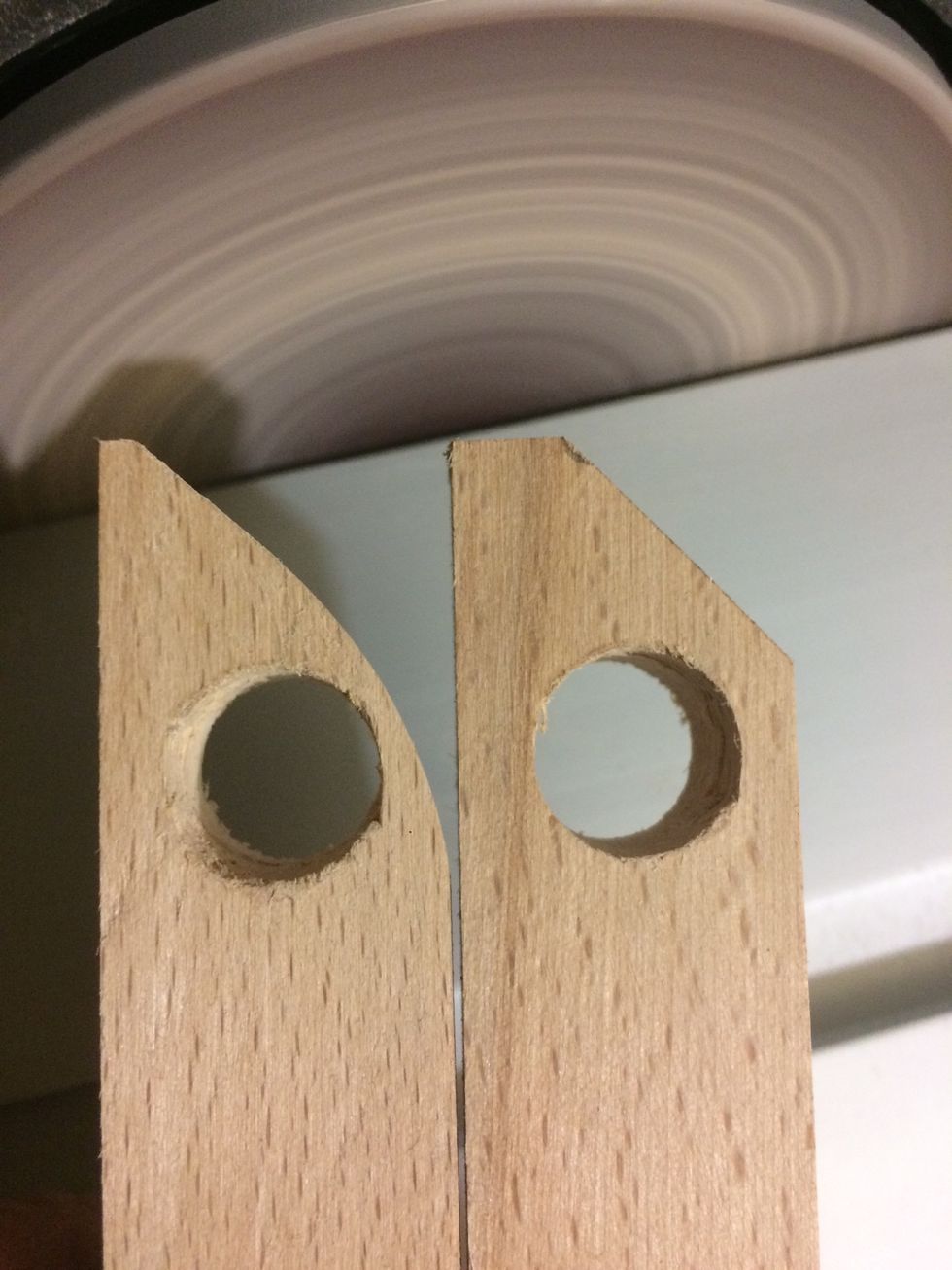 Once sanded I tested the hook and I needed to round over the piece. This is needed so that the hook can open smoothly.