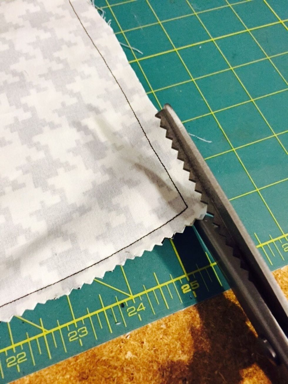 Once sewing is completed, use pinking shears go cut off excessive fabric. *Typically I would do this before I even start the project, but didn't this time.