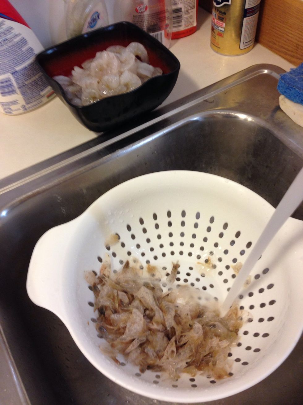 Once shrimp is defrosted make sure to peel and devein if necessary.