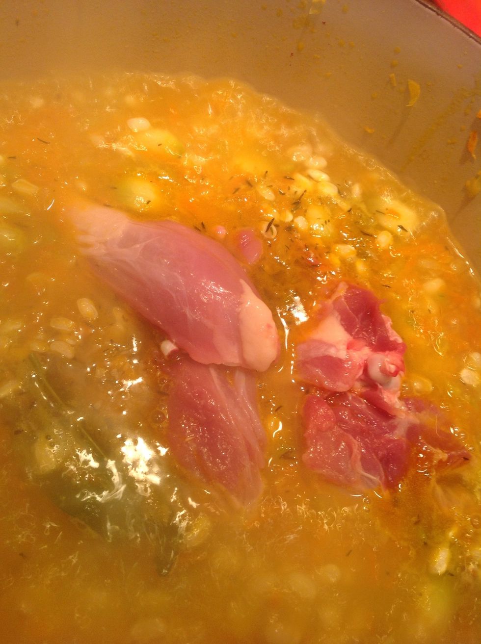 Once simmering add duck