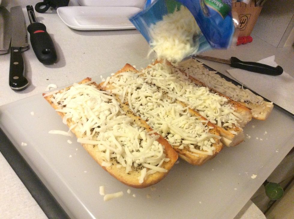 Once that is done sprinkle on the mozzarella cheese