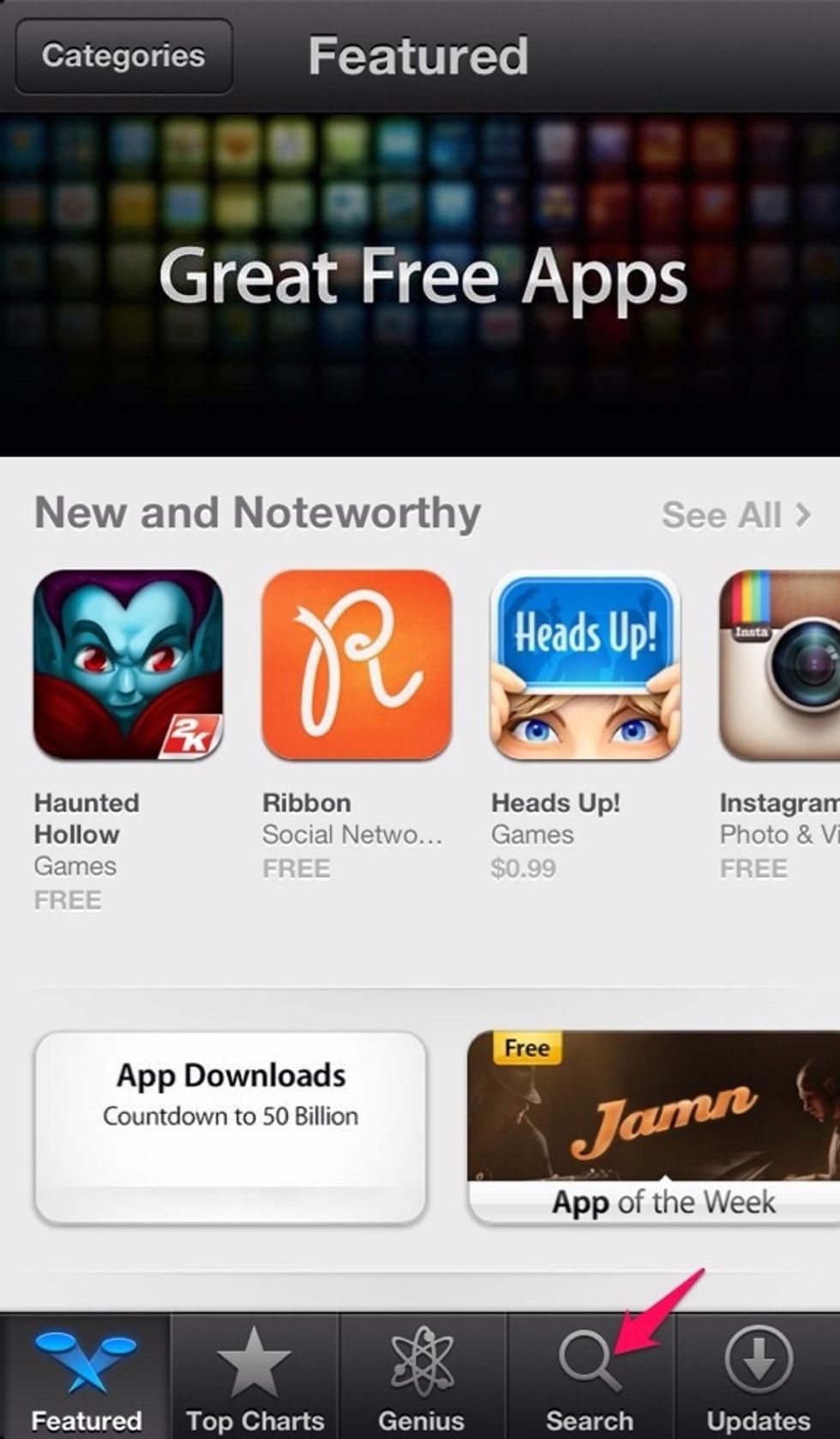Once the App Store is open, tap Search. Click the search bar at the top it it's not already visible and type in Battery Doctor. Battery Doctor is one of the best apps to use when following this guide.