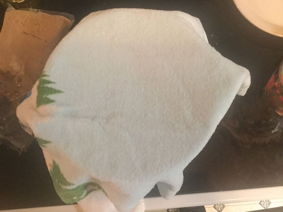 Once the ball is coated, cover the bowl in a cloth or paper towel and place it in a warm place for at least an hour to double in size.