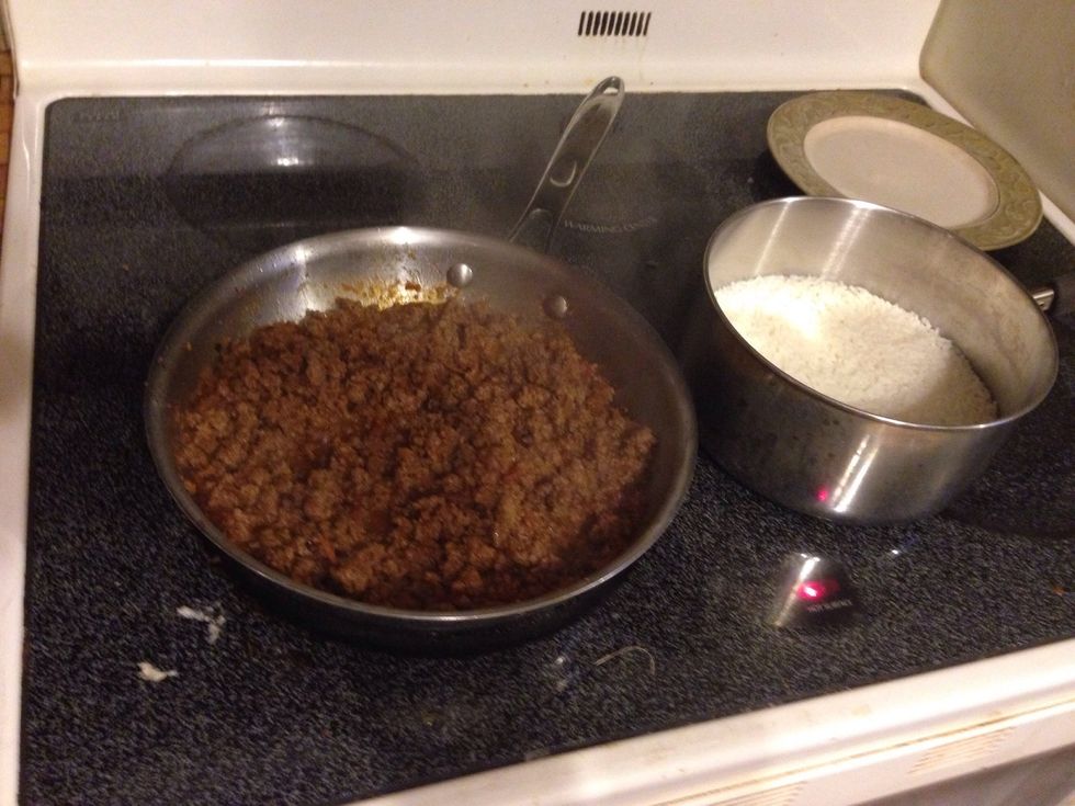 Once the beef and rice are done the plating can begin.