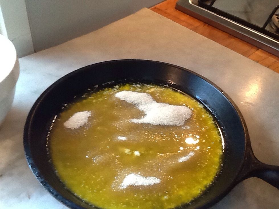 Once the butter has melted add the sugar and stir it until the sugar is dissolved.