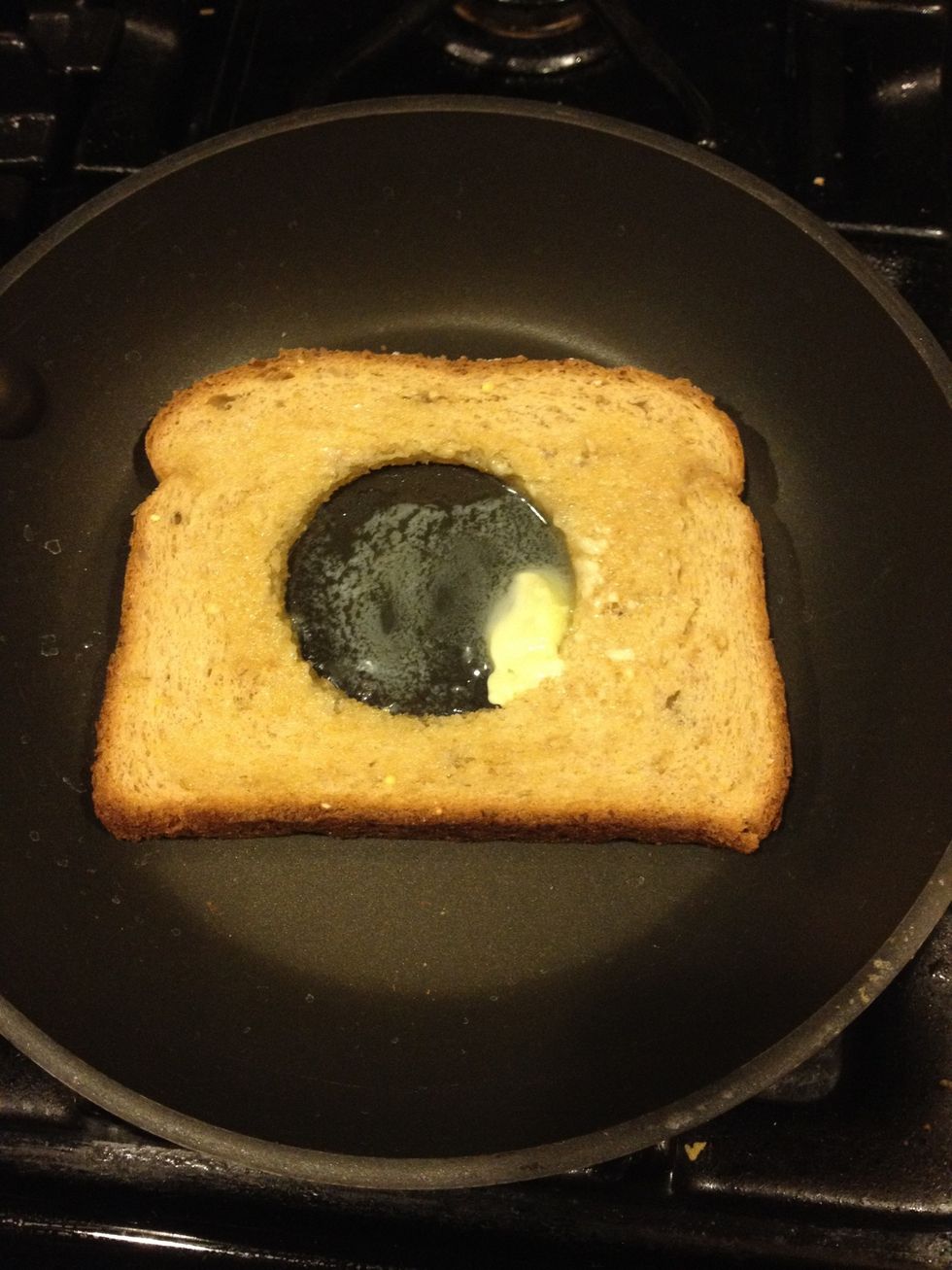 Once the butter is nice and melted and starts to sizzle a little bit, it is time to bring in the egg.