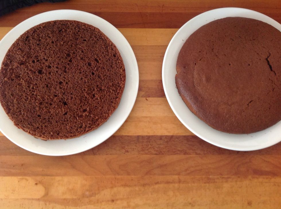 Once the cake has cooled completely cut it into two even half's