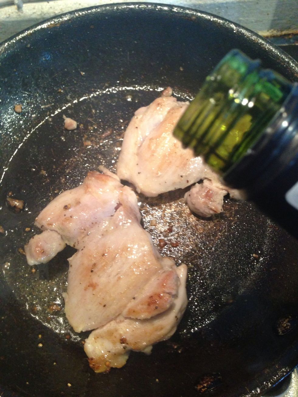 Once the chicken is browned add the white wine ( a small glass worth, can be more or less depending on how you like it)