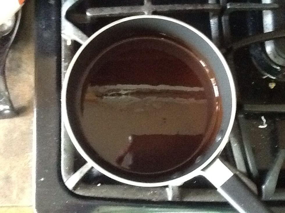 Once the chocolate and butter have melted completely, remove the saucepan from heat.