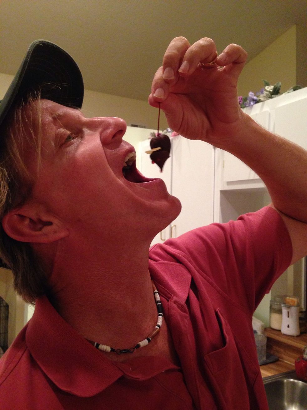 Once the chocolate is hard you are ready to go. Eat by the tail and enjoy!