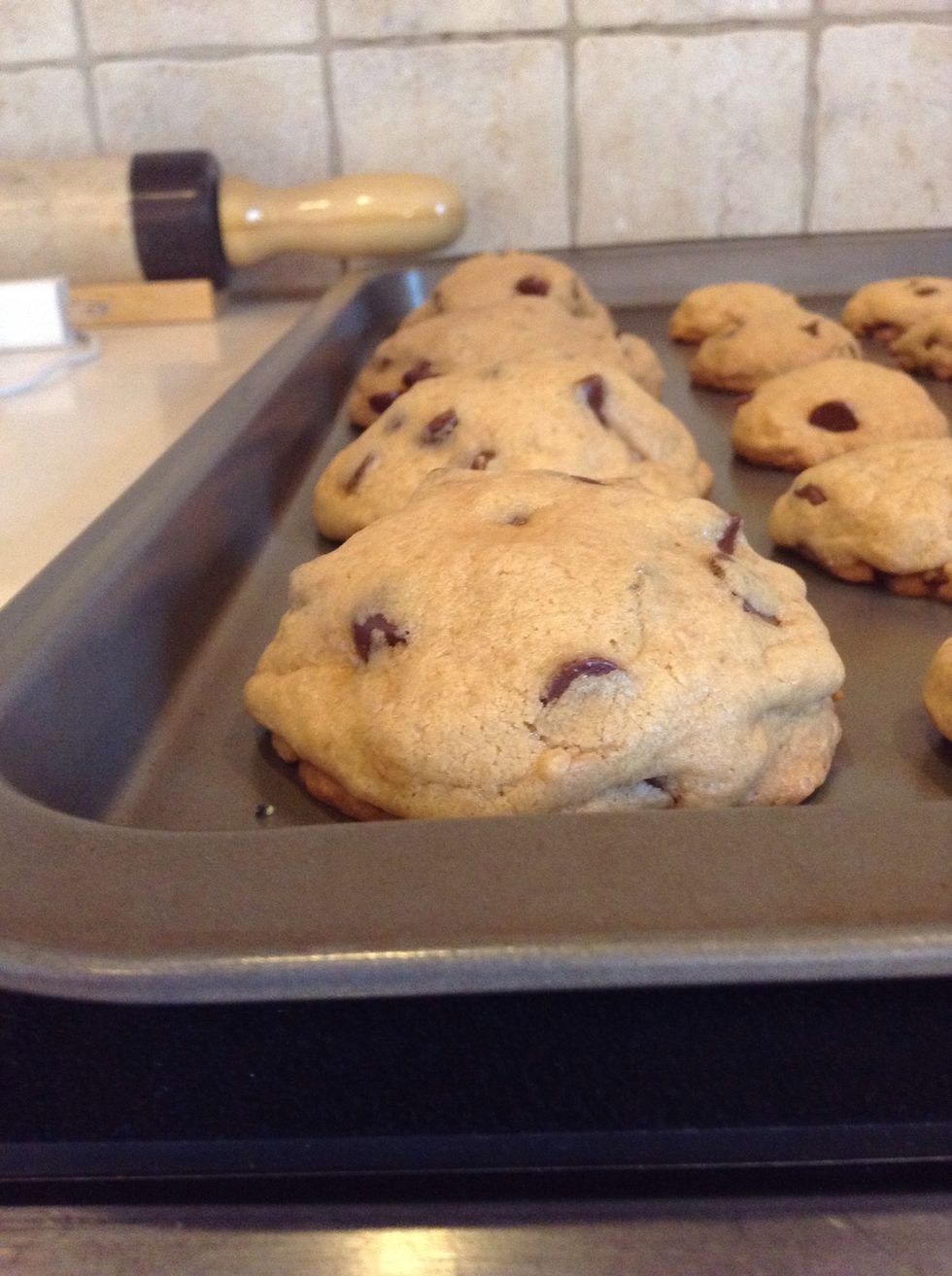 Once the cookies are fully baked, take them out of the oven and set them down to cool.