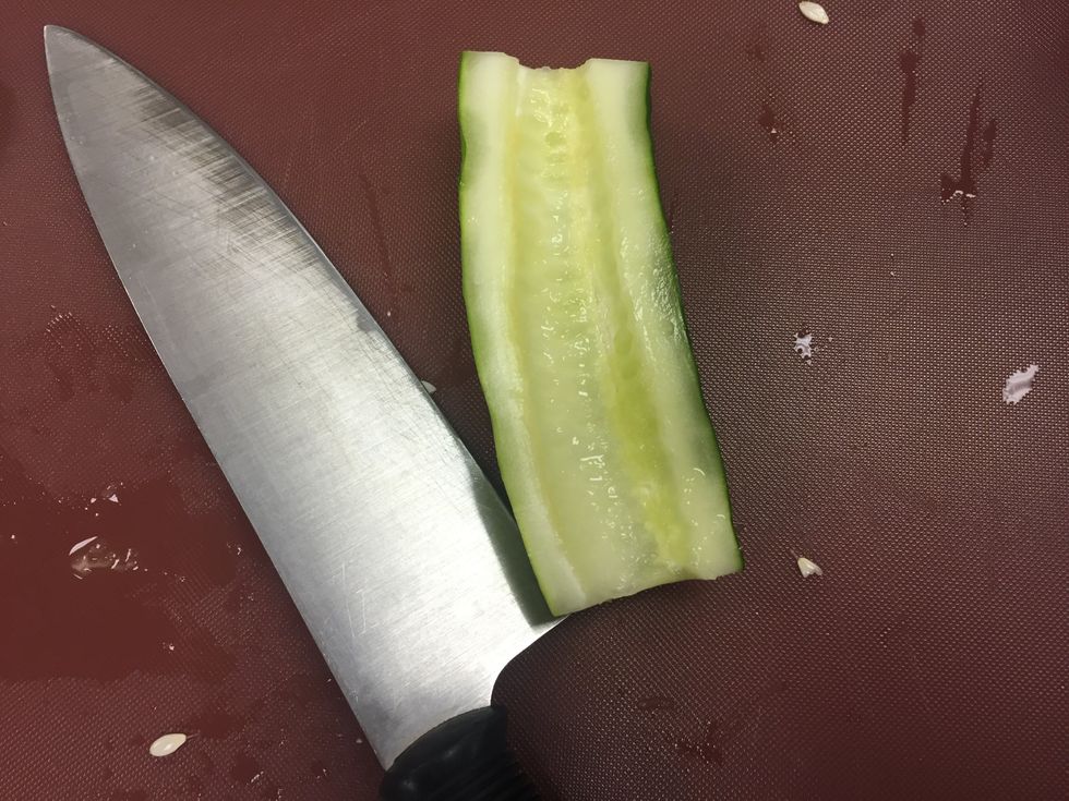 Once the cucumber is hollowed it should look like this.