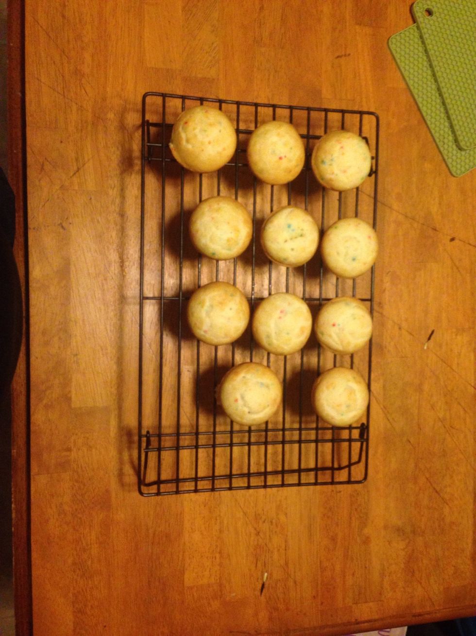 Once the cupcakes are out of the oven, let them cool for a minute and then place them on a cooling rack and let sit for 20-25 minutes