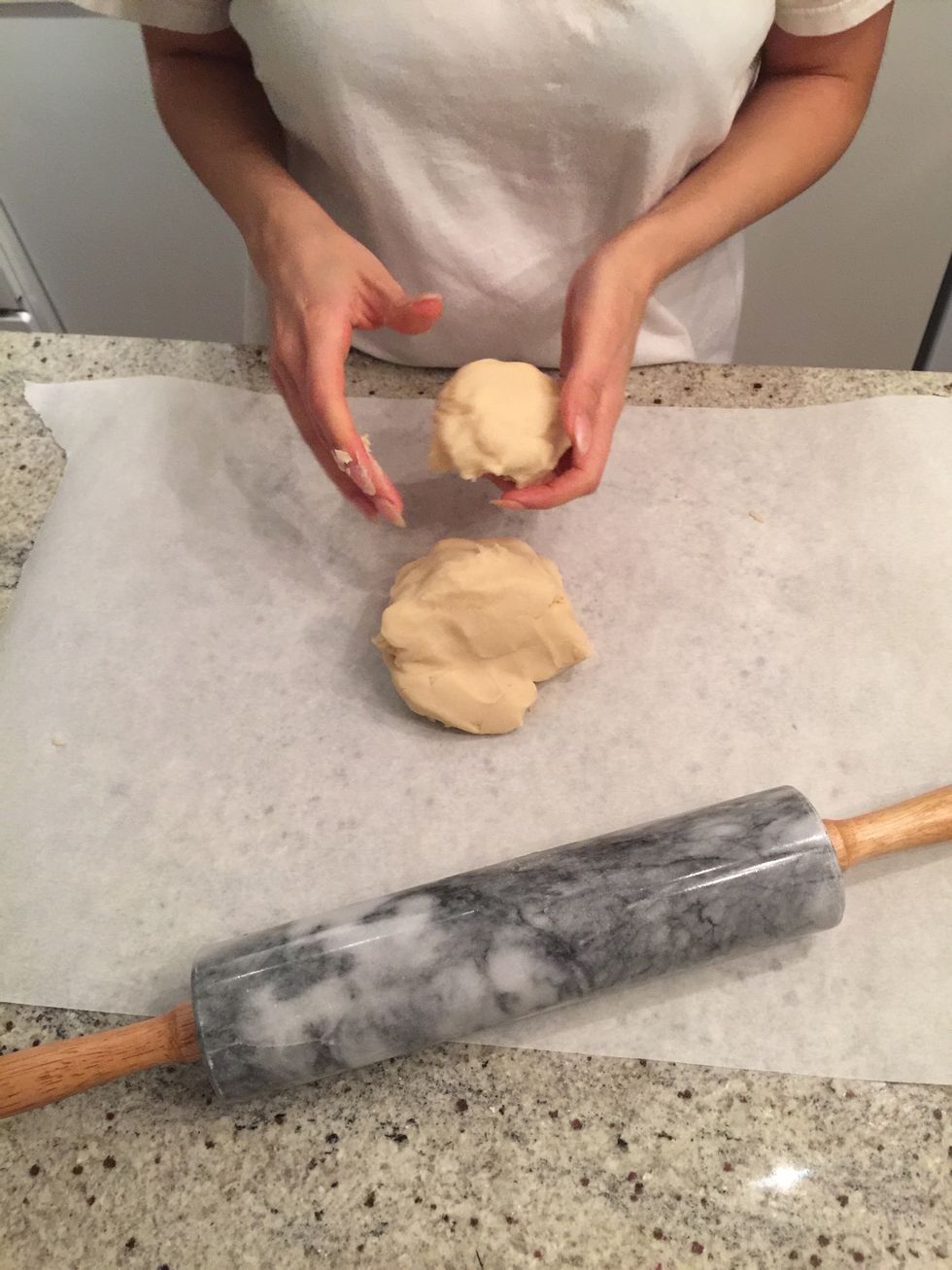 Once the dough is chilled, massage it briefly (dont massage it too much or your hand temperature will make it soft)
