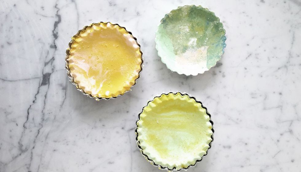 Once the dough is smooth, use the pie mould to cut and shape the clay. Use a dab of water to fill up any small cracks if necessary. Put aside to dry.