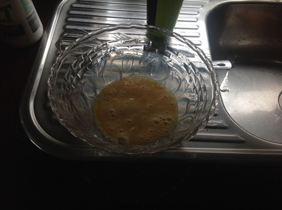 Once the eggs look like this, add 1/4 of milk and a 1 teaspoon of salt.