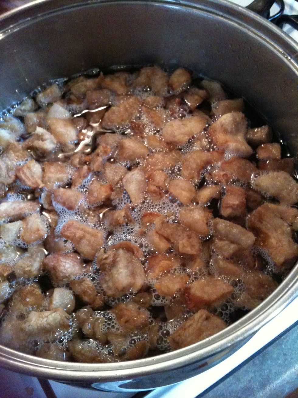 Once the fat has completely browned, turn of the heat and allow to cool a little.