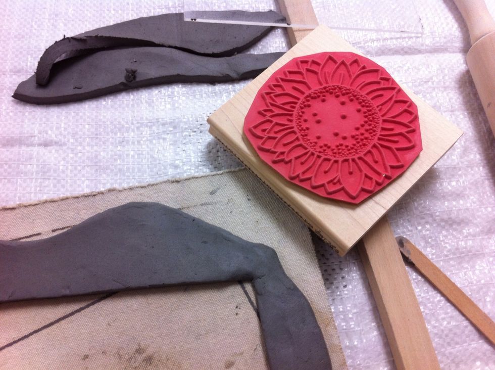 Once the frame is smooth, decide on your decorations. I love rubber stamps!