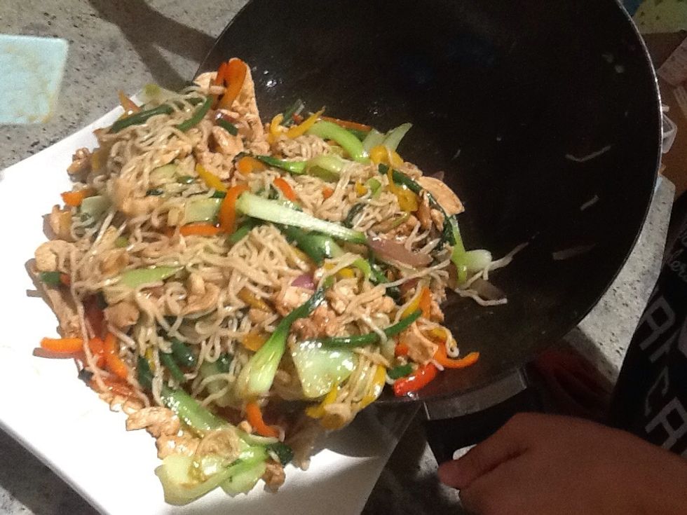 Once the greens are crunchy put on a plate