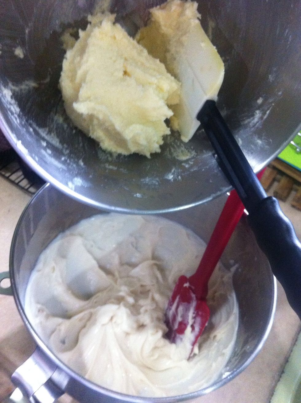 Once the milk w/flour is cold, you may put the butter & sugar that we had beat earlier (see photo) Please be sure the milk & flour is already cold enough before u pour in the butter mixture.