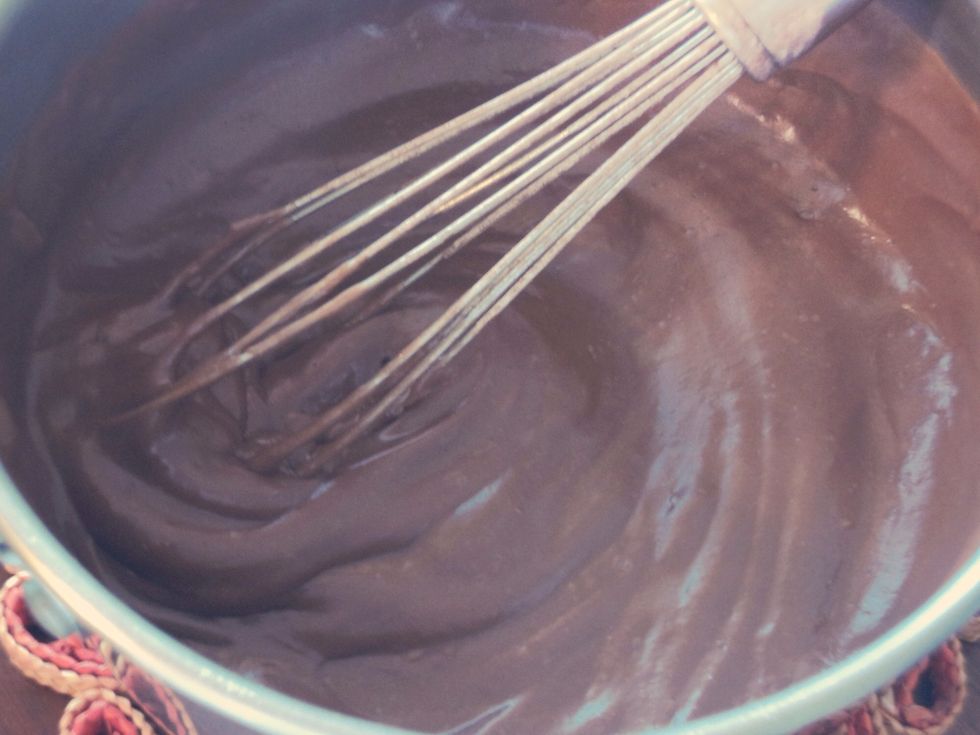 Once the mixture has thickened to a pudding like consistency, remove from heat.