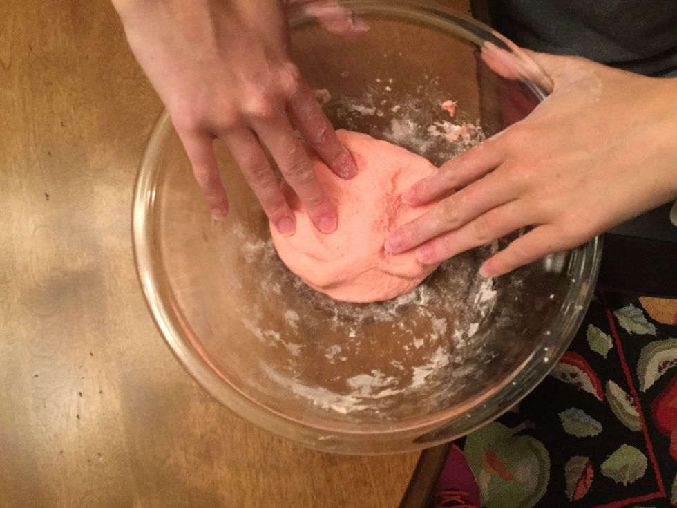 Once the mixture is uniform, kneed the dough until all of the flour and salt are absorbed.