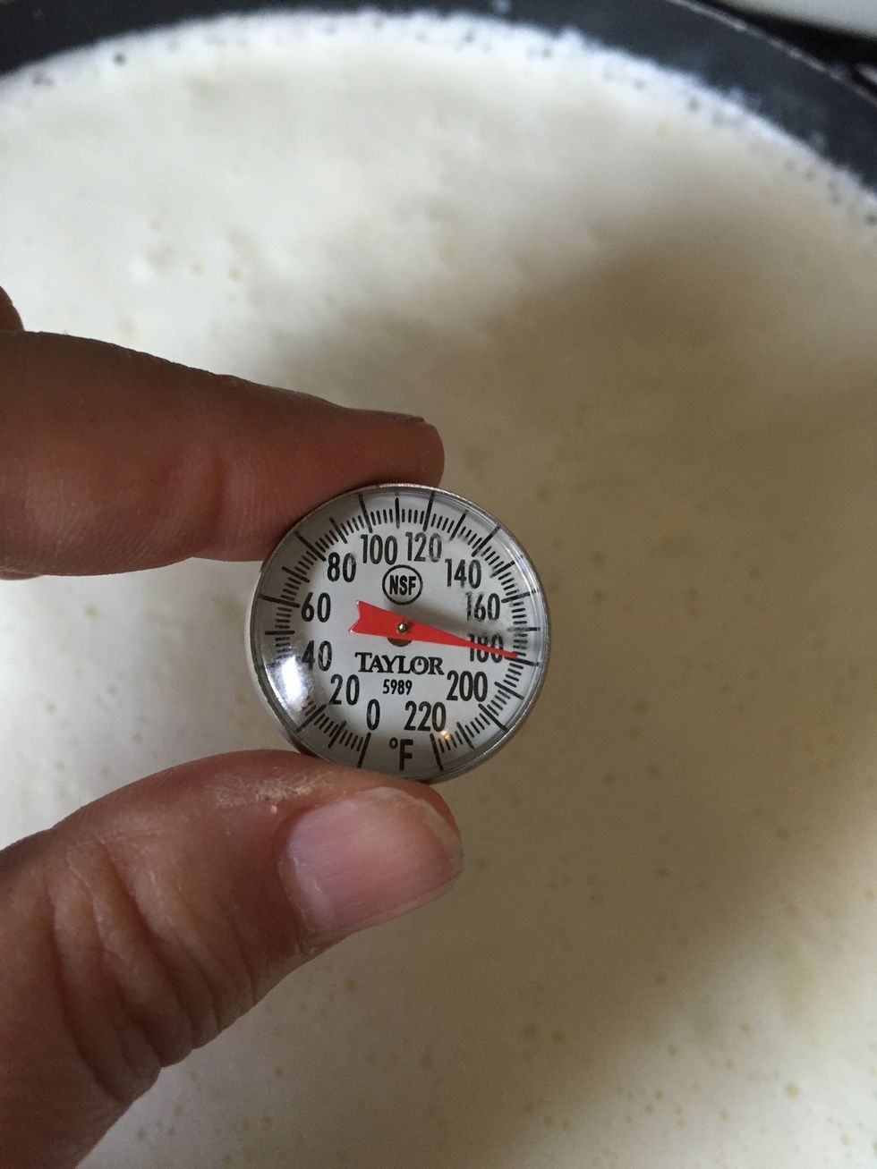 Once the mixture reaches 180 degrees, remove the pot from the burner.
