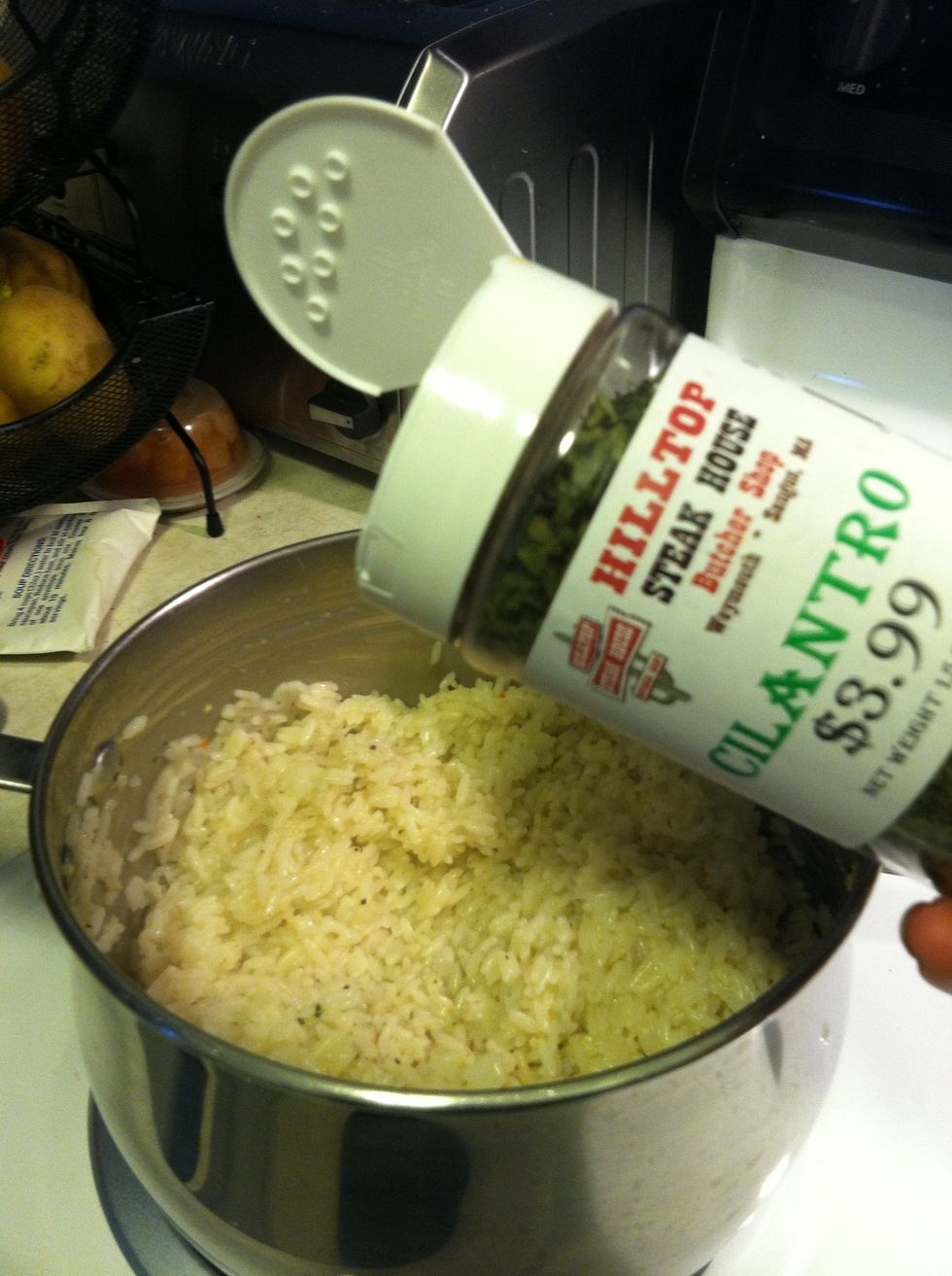 Once the Mrs. Dash is mixed in I place Cilantro seasoning for a fresh kind of taste
