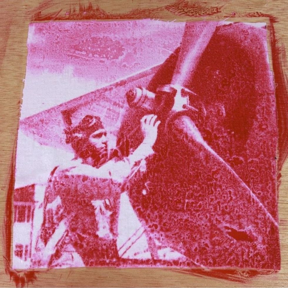 Once the negative is removed after exposure, you can see that the dye is pooling on the surface of the material.