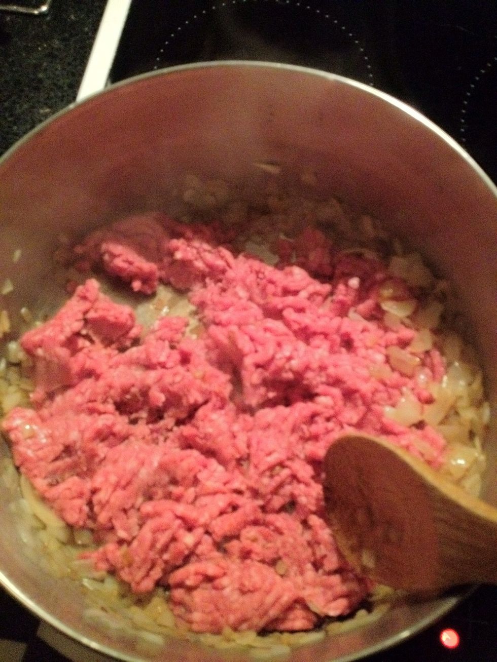Once the onion is browned add the mince and brown that to