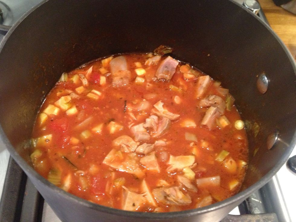 Once the onion is soft add leftover roast chicken