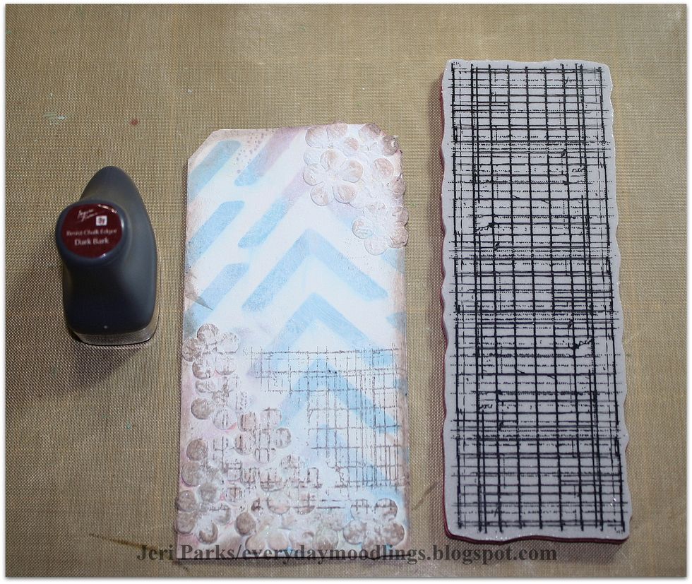 Once the paint is dry, add ink and/or background stamps as desired.