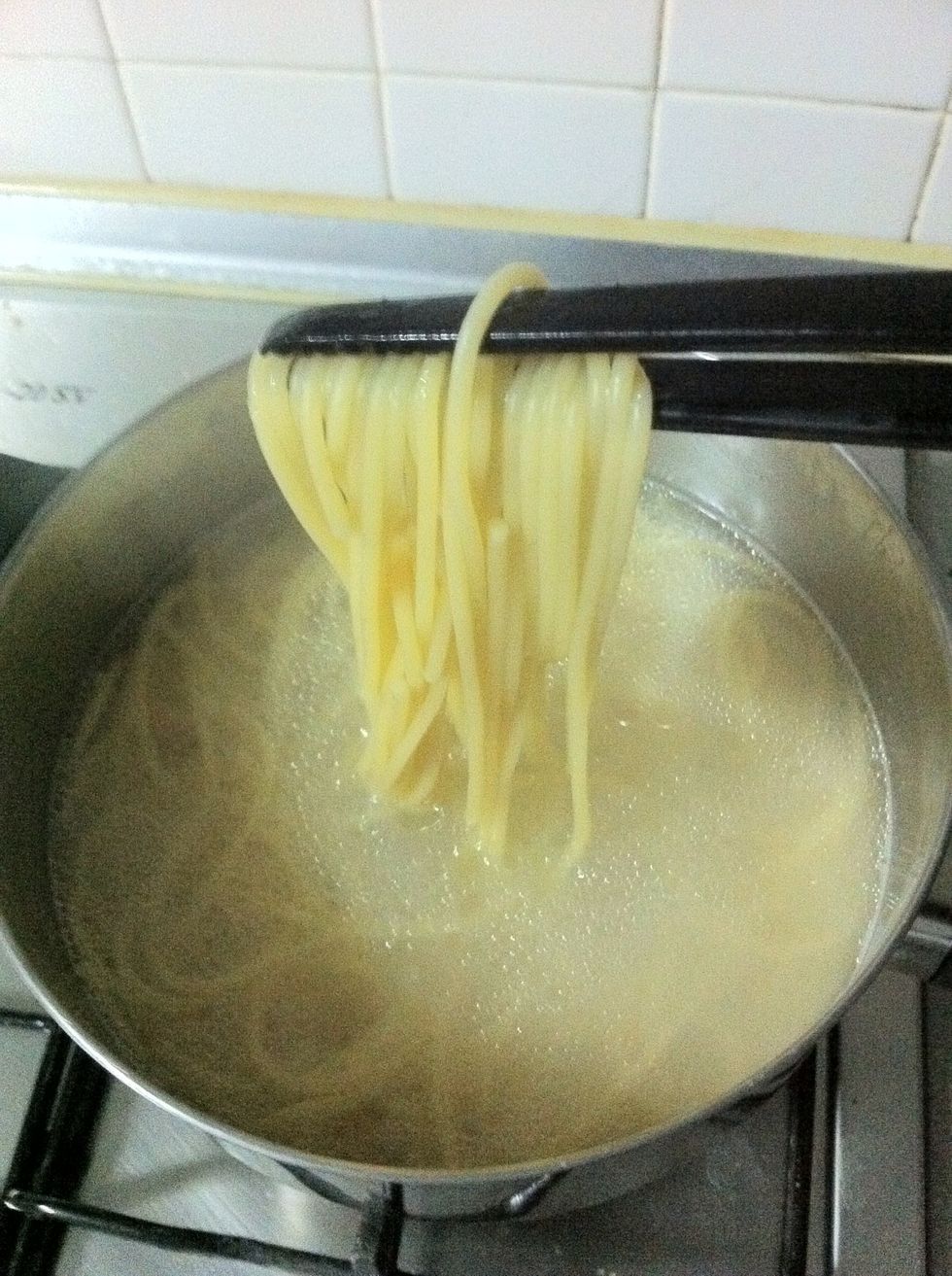 Once the pasta is al dente, drain the water and set aside