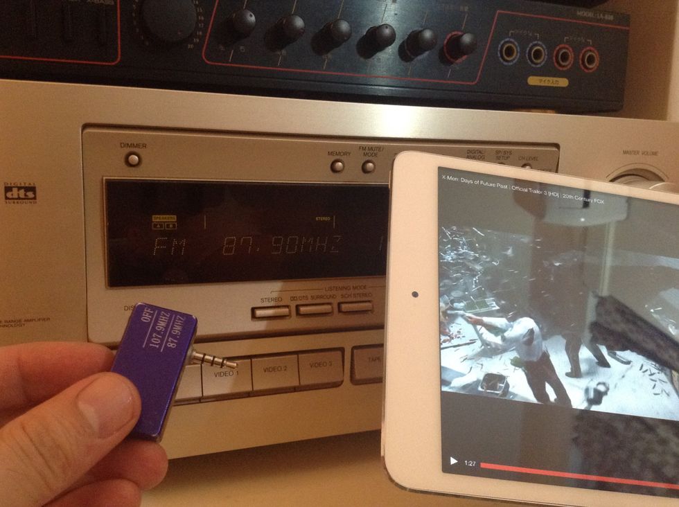 Once the setting are matched. Plug in the aFM Music Transmitter to the iPad Mini's audio output.