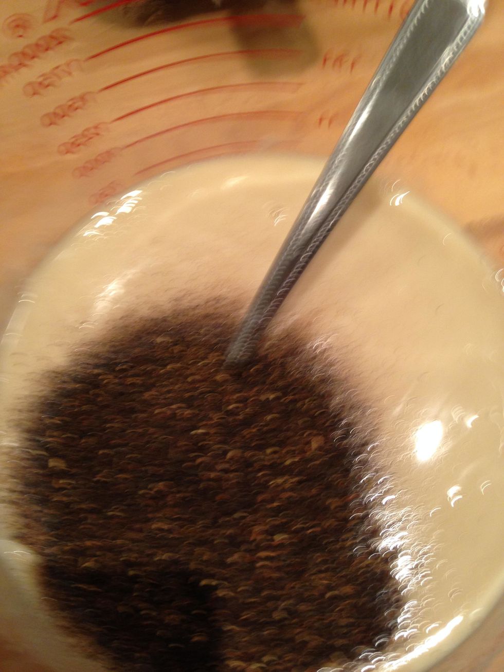 Once the soap is thicker, stir in the tea leaves. Waiting for it to thicken up means that the tea leaves will suspend in the soap instead of all sink to the bottom or raise to the surface.