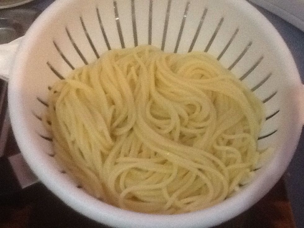 Once the spaghetti is cooked drain in colander